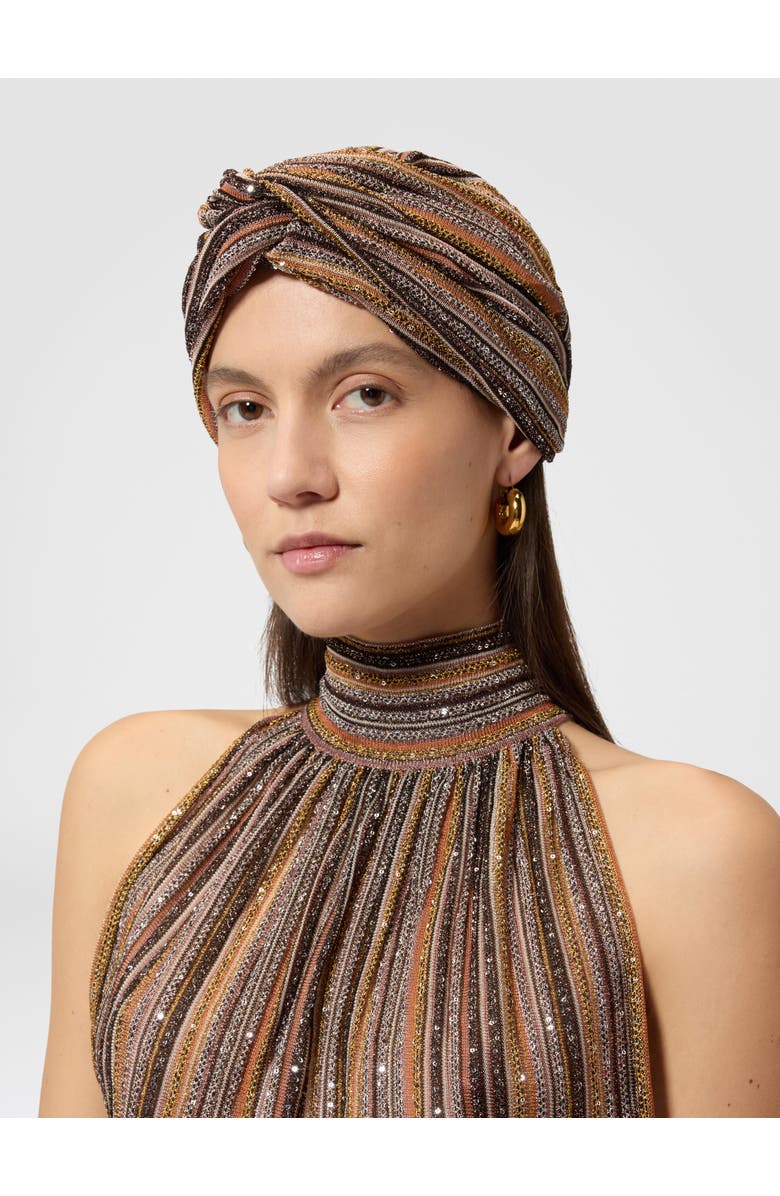 Missoni Ribbed Lamé Viscose Headscarf With Sequins, Alternate, color, Gold& Beige