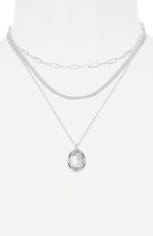 Nordstrom Rack Oval Crystal Pendant Triple Row Necklace In Silver