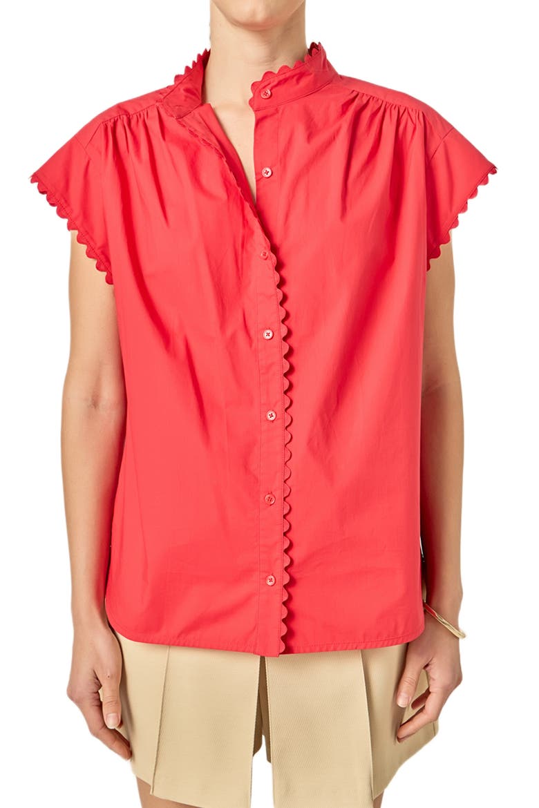 Rickrack Trim Button-Up Cotton Shirt, Alternate, color, RED