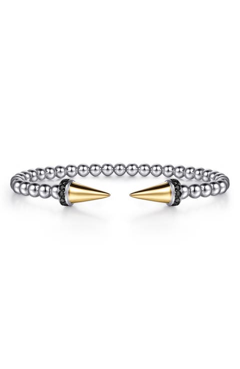 Bujukan 14K Gold & Black Spinel Sterling Silver Punk Bangle Bracelet