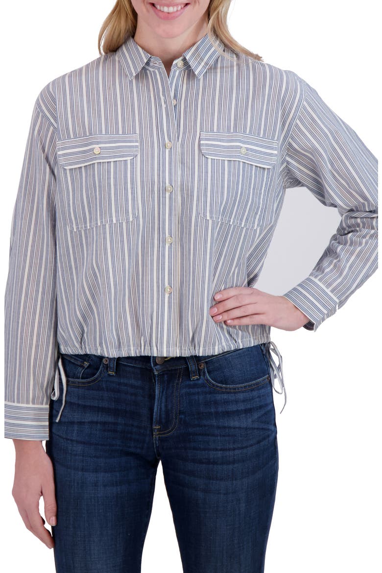 Stripe Cinch Hem Button-Up Shirt, Main, color, BLUE STRIPE
