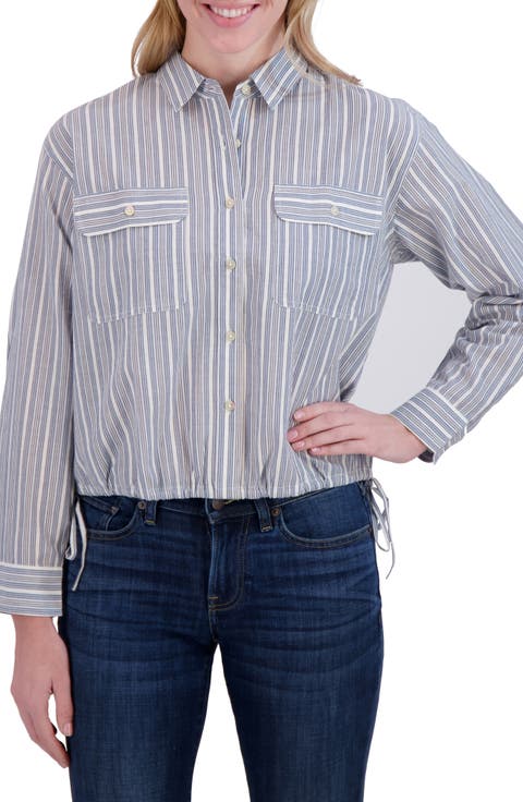 Stripe Cinch Hem Button-Up Shirt