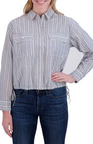 Lucky Brand Stripe Cinch Hem Button-Up Shirt