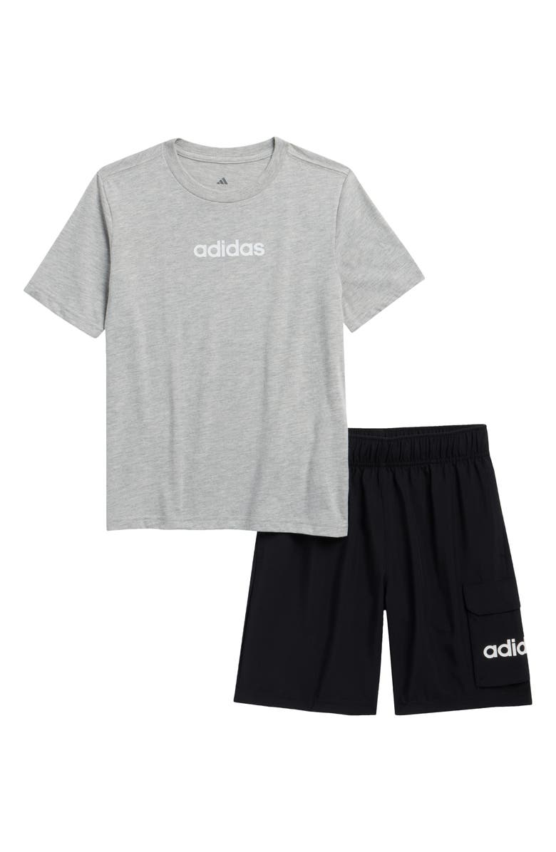 adidas Kids' Logo T-Shirt & Cargo Shorts Set, Main, color, Gry Heathr