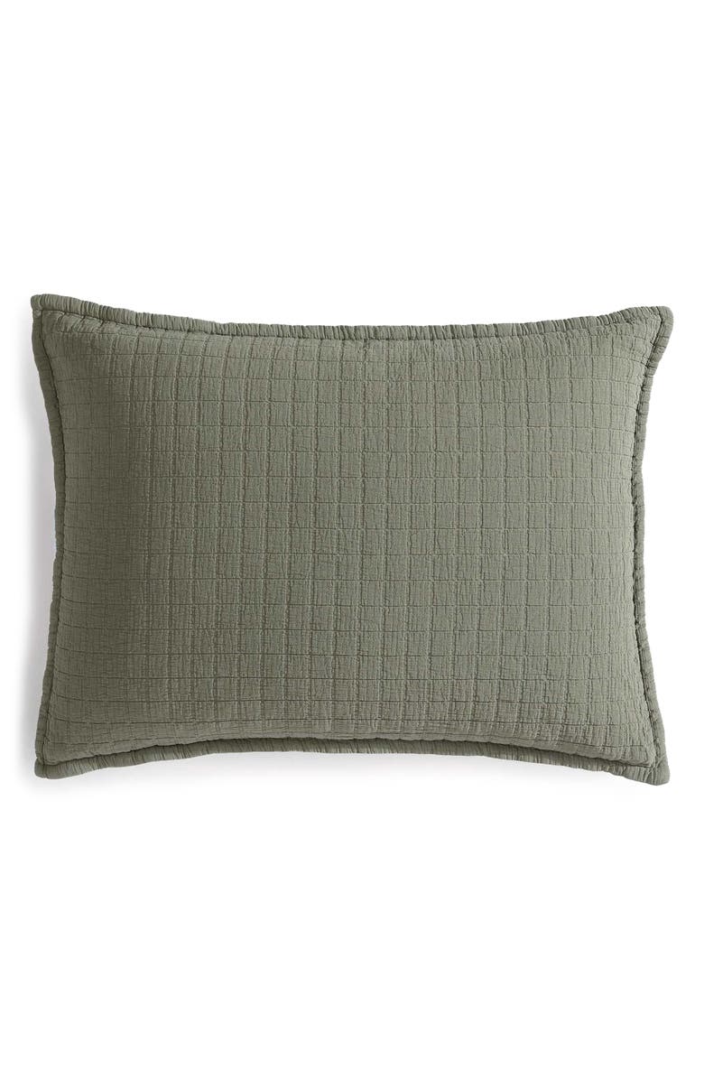 Calvin Klein Essential Washed Jacquard Pillow Sham, Main, color, Green