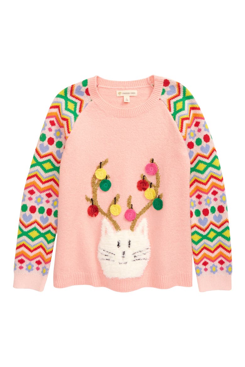 Kids' Icon Sweater, Main, color, PINK ENGLISH REINDEER CAT