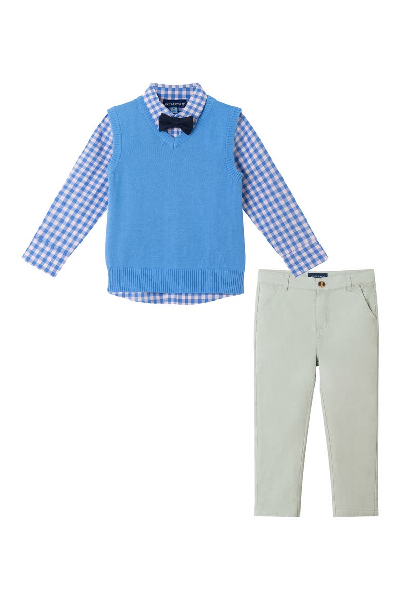 Kids' Vest, Button-Up Shirt, Pants & Bow Tie Set, Main, color, MID BLUE
