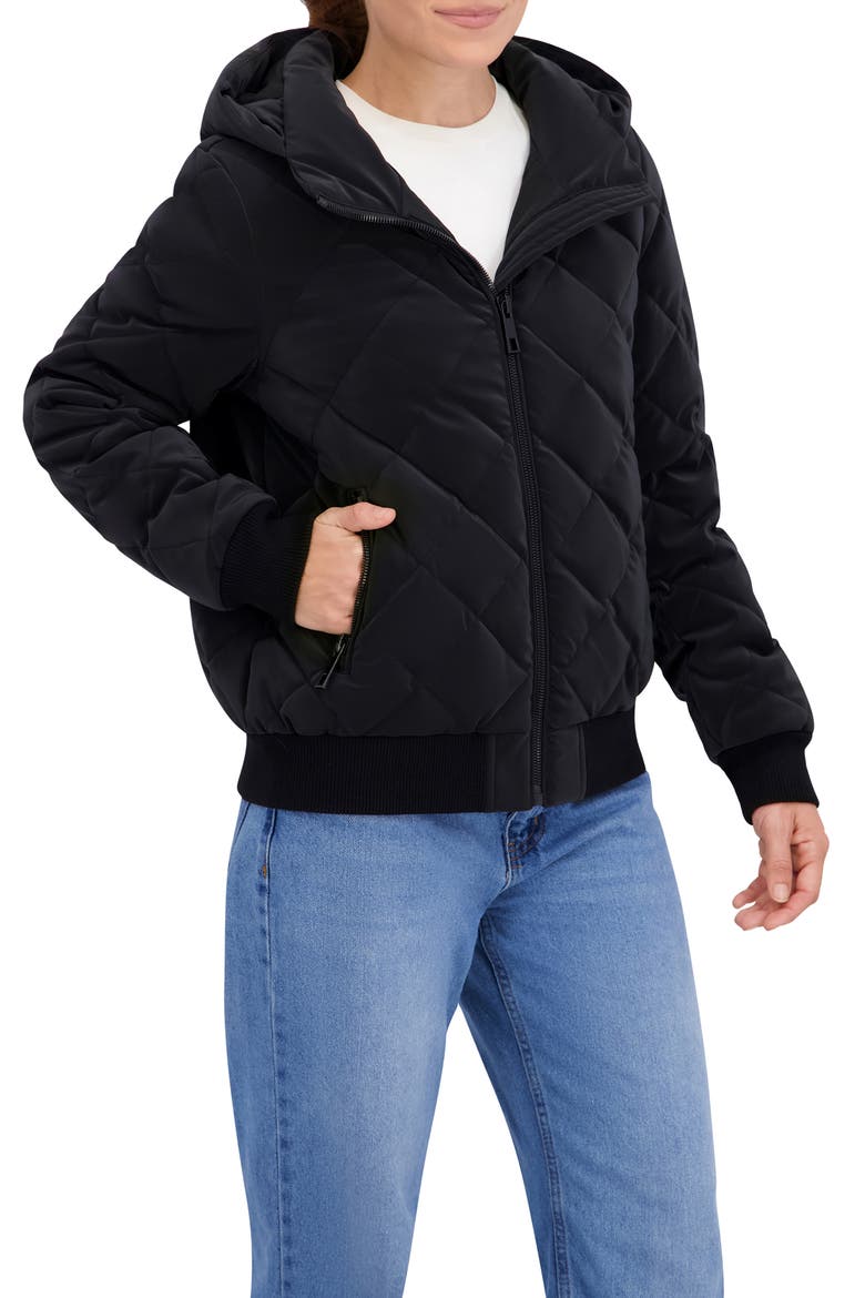 Carbon Stadium Hooded Puffer Jacket, Alternate, color, BLACK