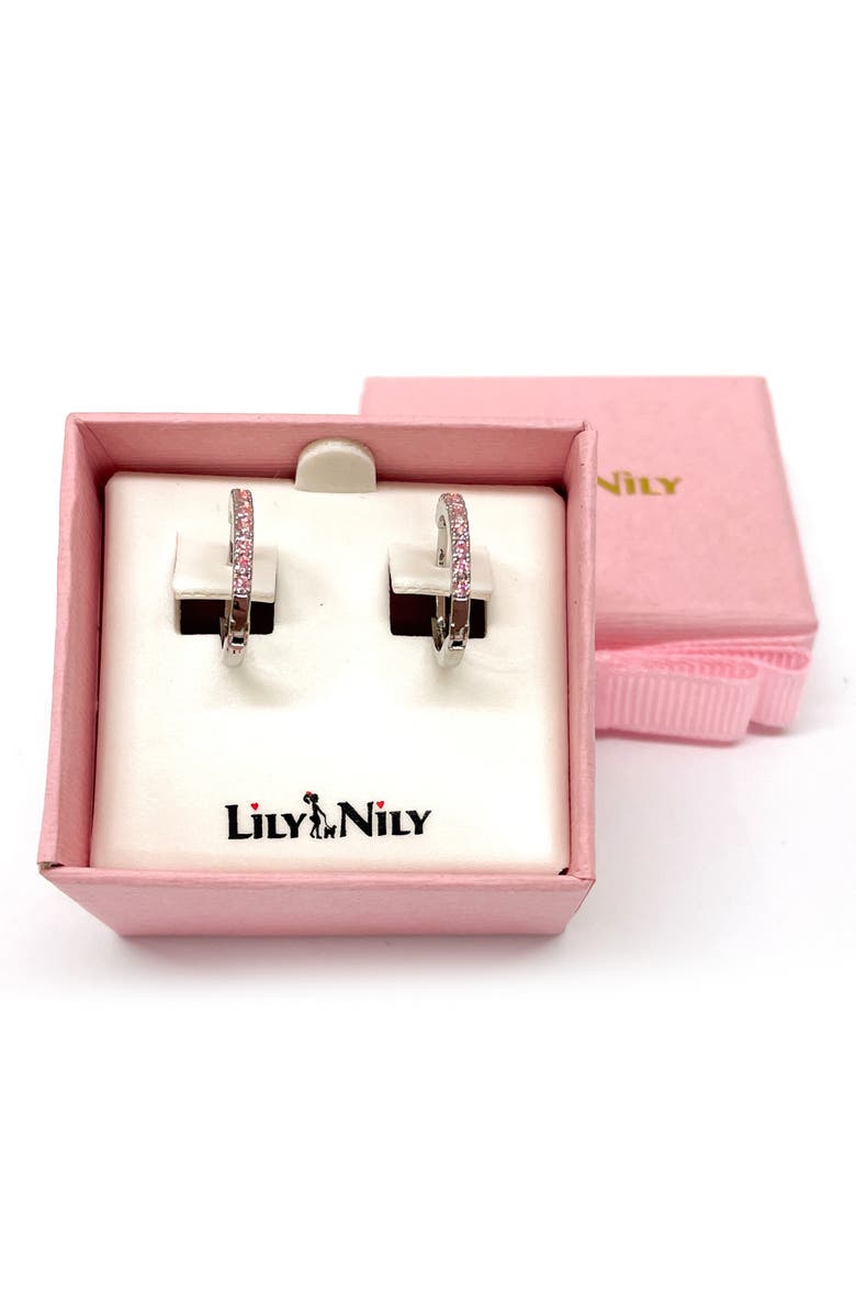 Lily Nily Kids' Pavé Cubic Zirconia Hoop Earrings, Alternate, color, Pink