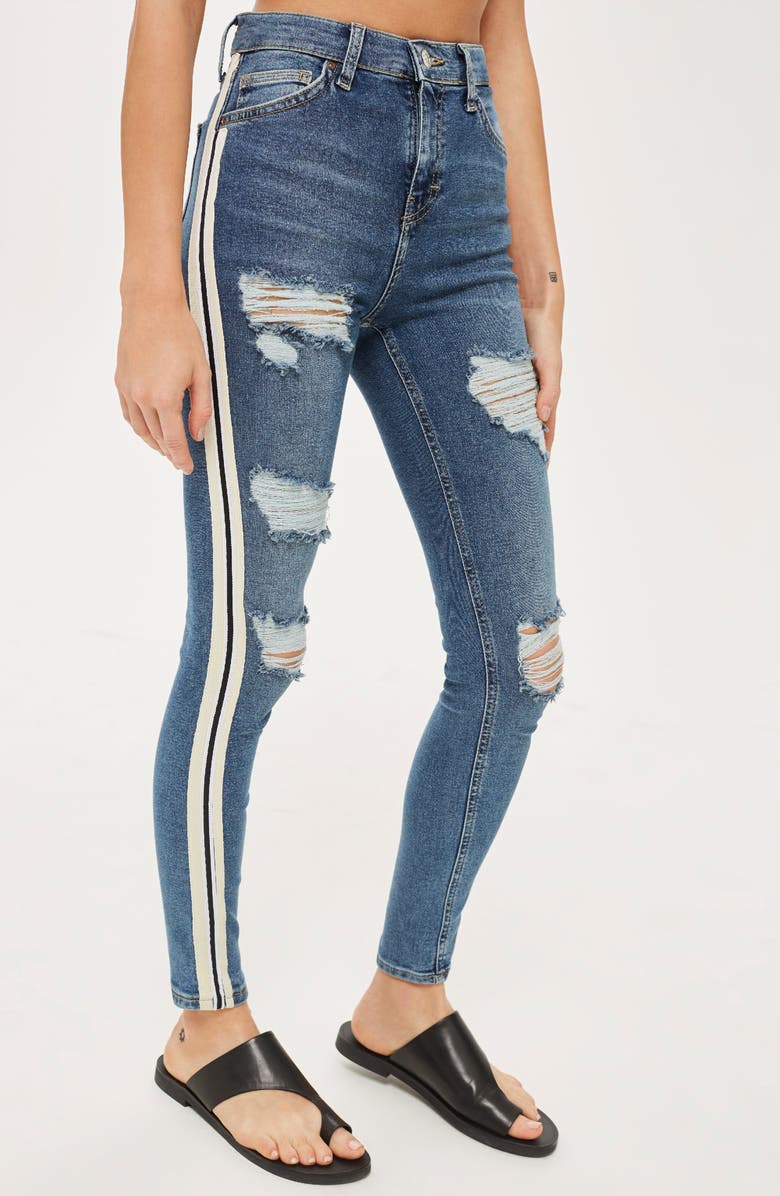 Topshop Side Stripe Jeans, Alternate, color,