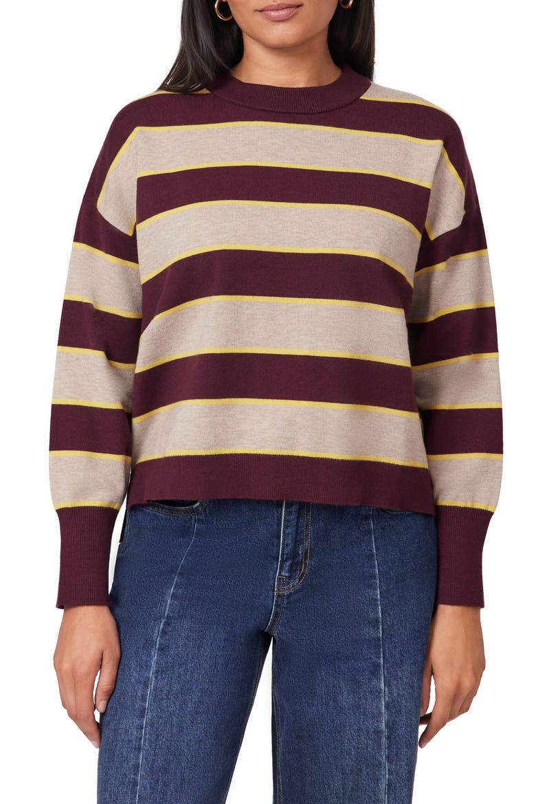 Stripe Crop Sweater, Main, color, WINETASTING/ HEATHER BROWN