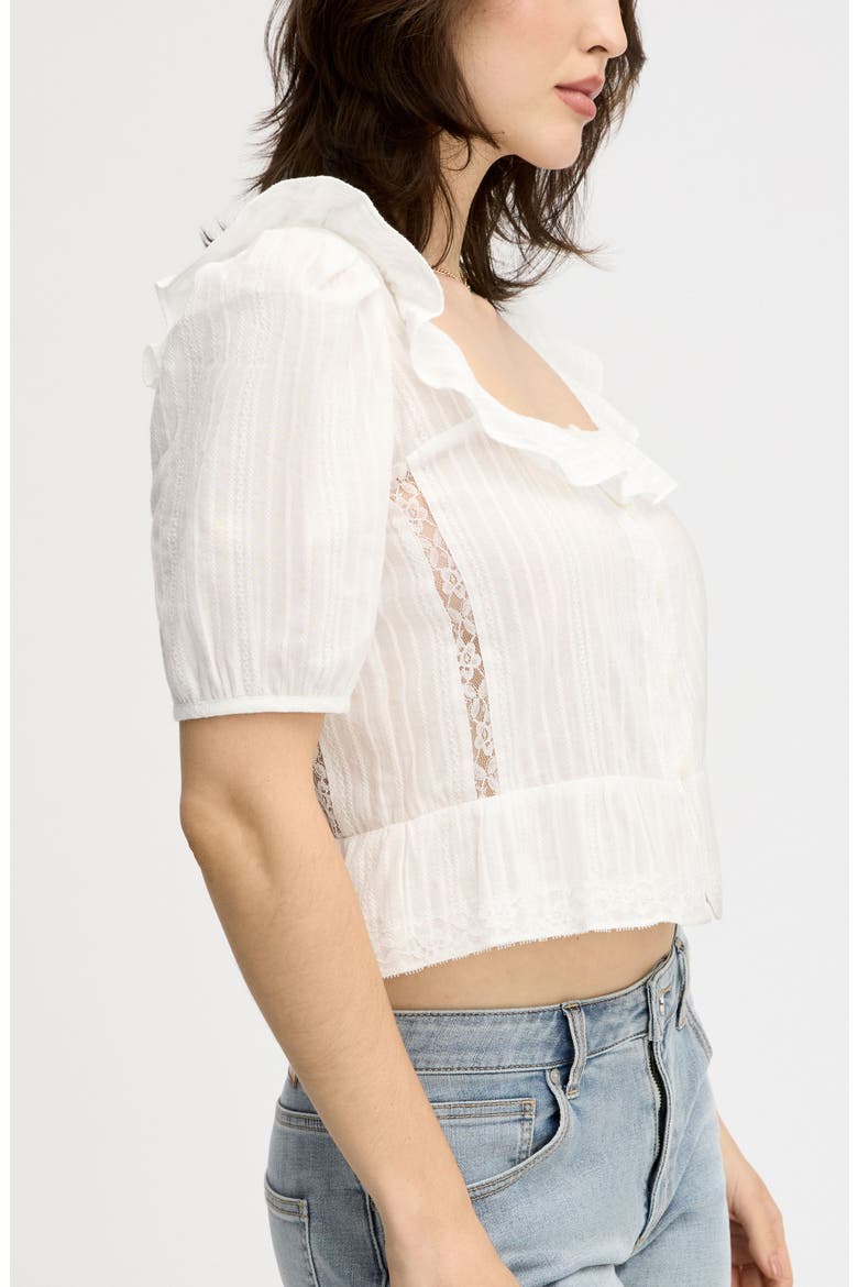 Peasant Peplum Cotton Button-Up Top, Alternate, color, BRIGHT WHITE
