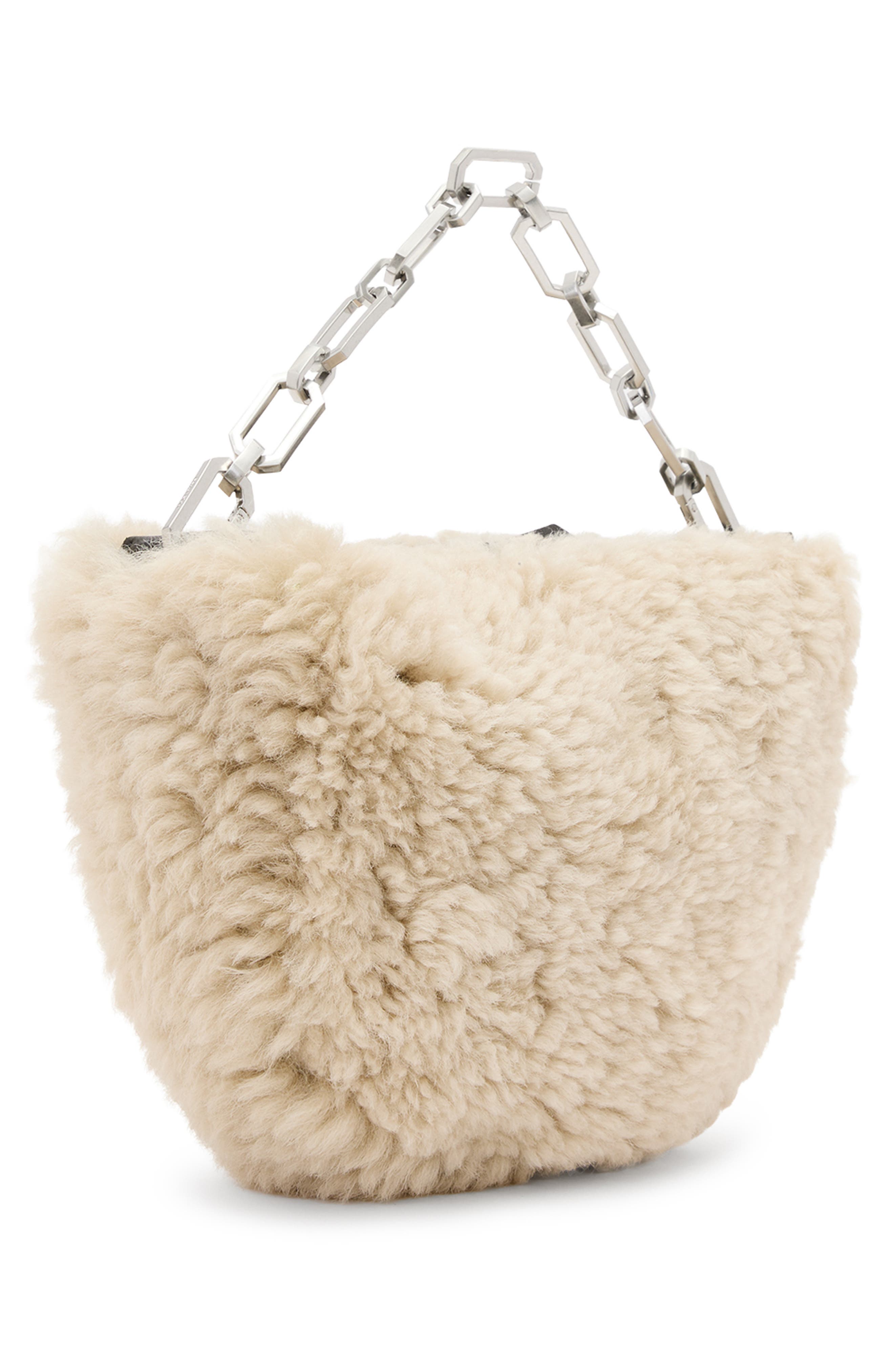 AllSaints Madea Mini Genuine Shearling Clutch Bag, Alternate, color, 
