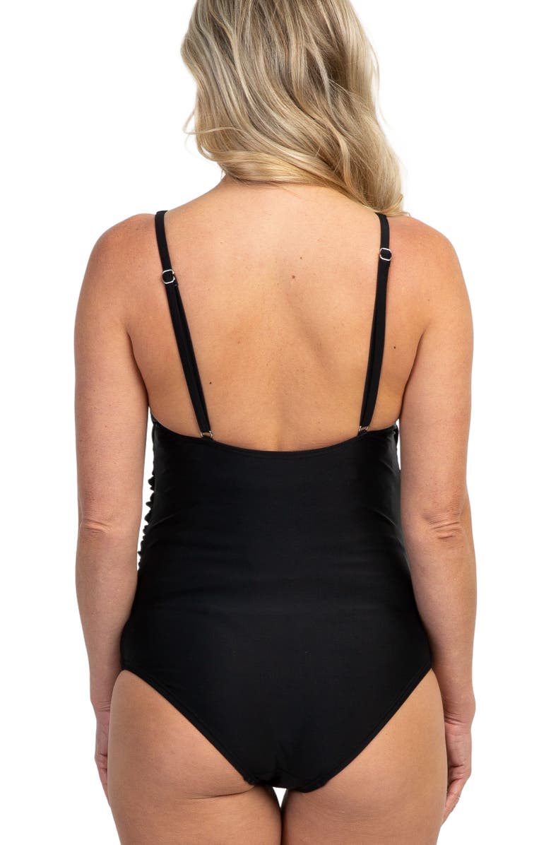 PinkBlush Scoop Front Low Back Ruched One-Piece Maternity Swimsuit, Alternate, color, Black