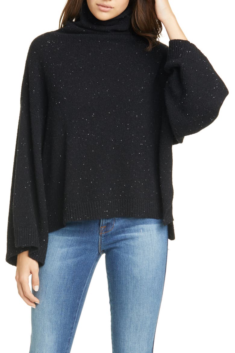 Funnel Neck Swing Cashmere Sweater, Main, color, NOIR MULTI