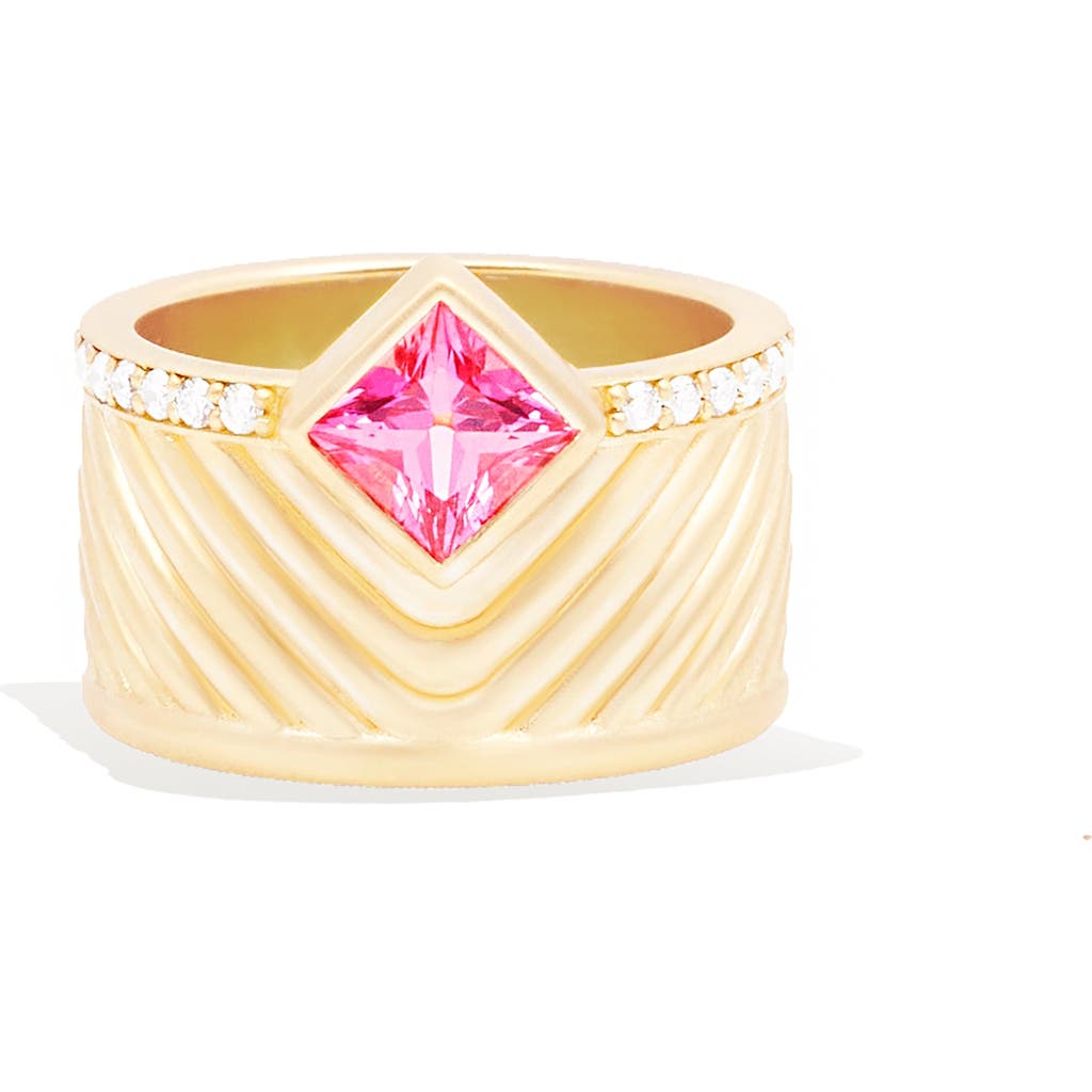Campbell + Charlotte Spark Chevron Cigar Band Ring In Gold