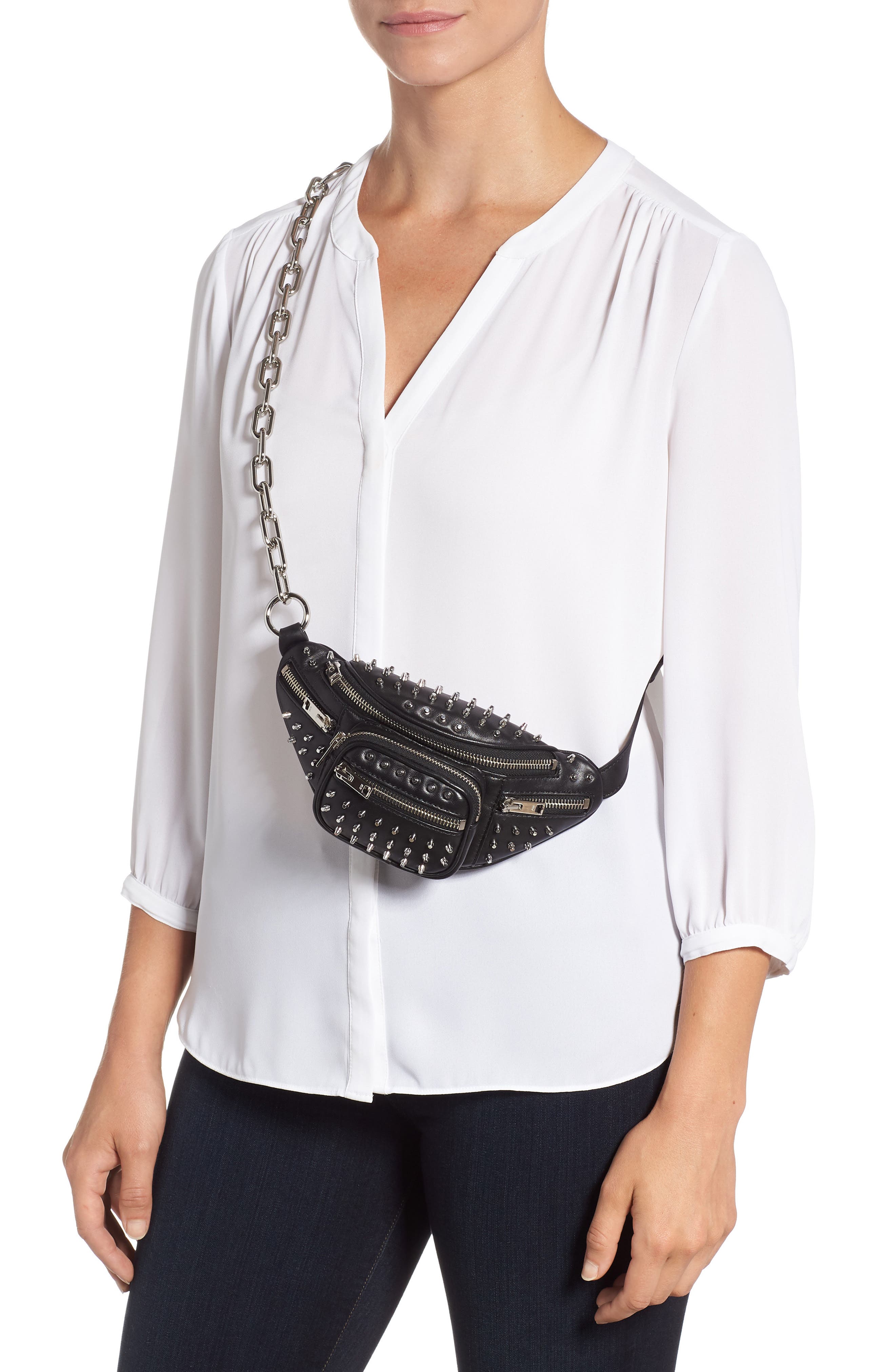 Alexander Wang Attica Studded Lambskin Leather Fanny Pack, Alternate, color, 