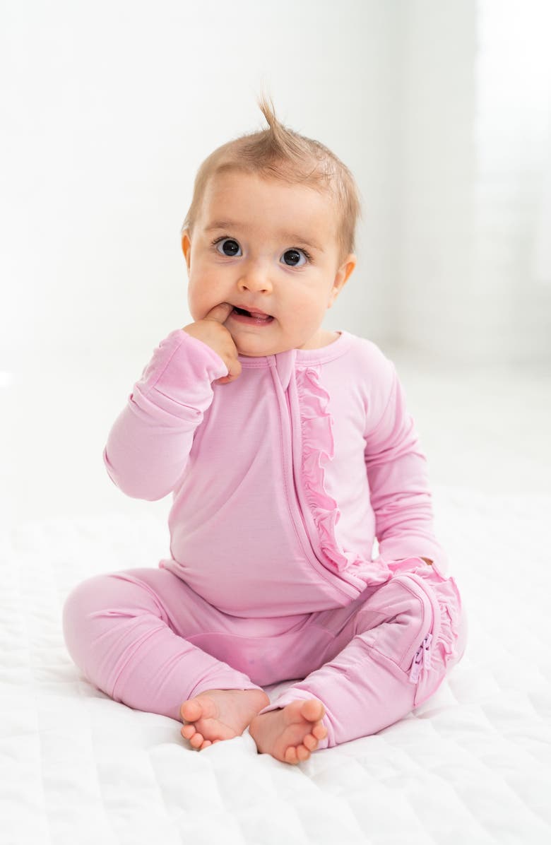 Laree + Co Lillian Pink Ruffle Convertible Footie, Alternate, color, Pink