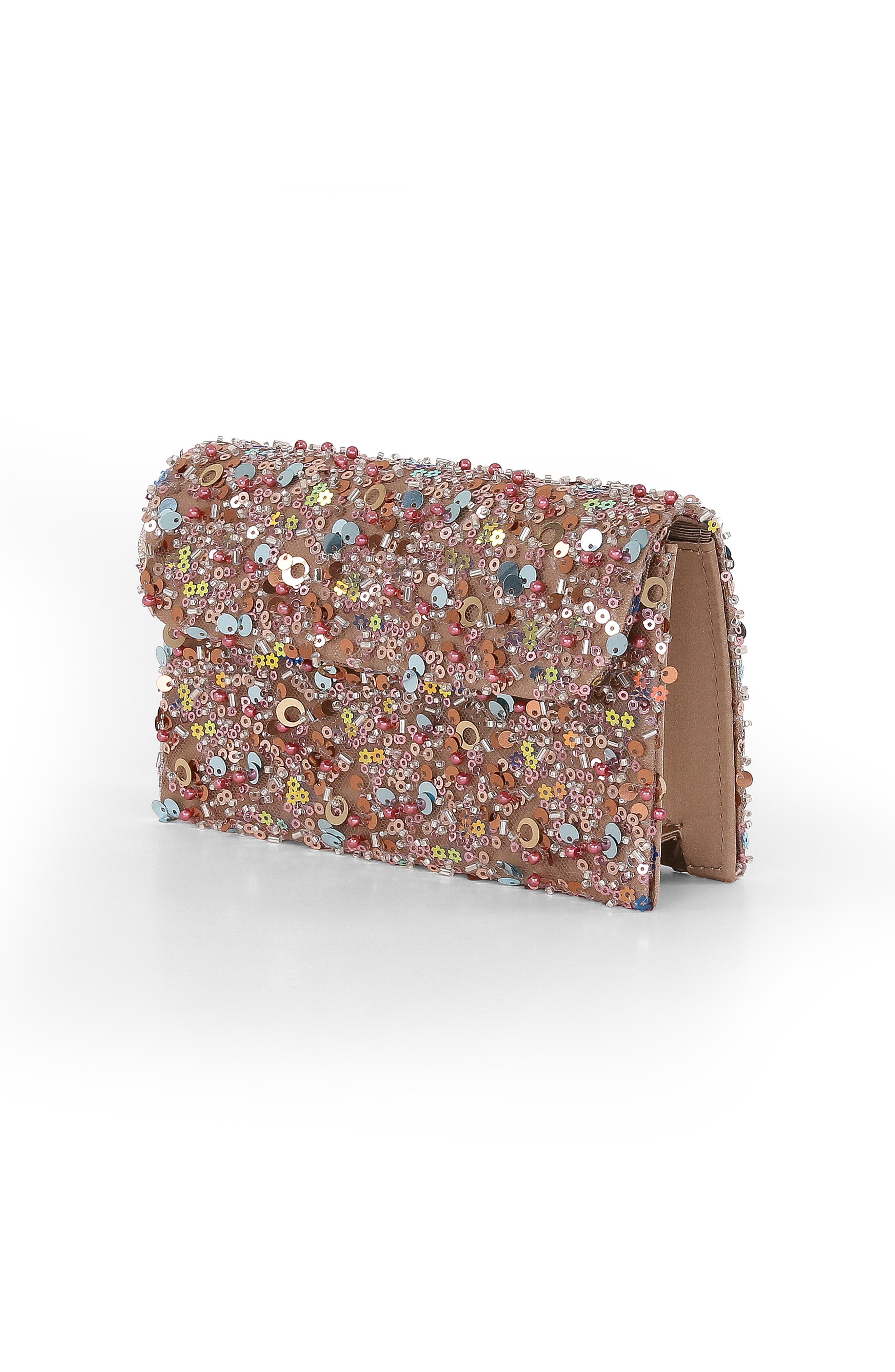 Jewel Badgley Mischka Aurora Beaded Mini Trapezoid Clutch, Alternate, color, Taupe
