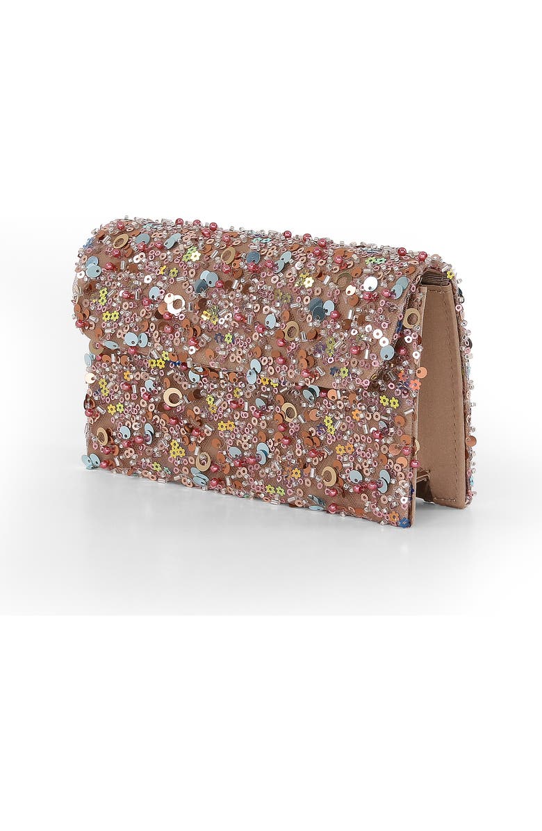 Jewel Badgley Mischka Aurora Beaded Mini Trapezoid Clutch, Alternate, color, Taupe
