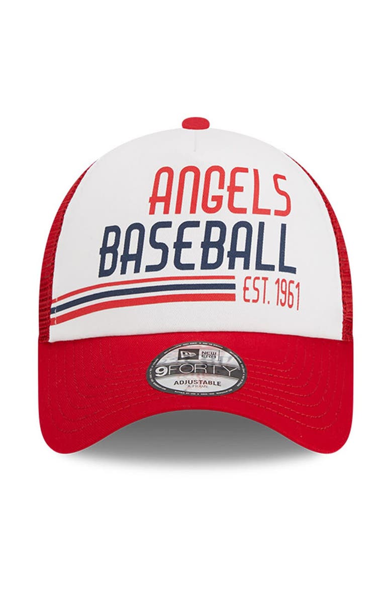 Men's New Era White/Red Los Angeles Angels Stacked A-Frame Trucker 9FORTY Adjustable Hat, Alternate, color, White