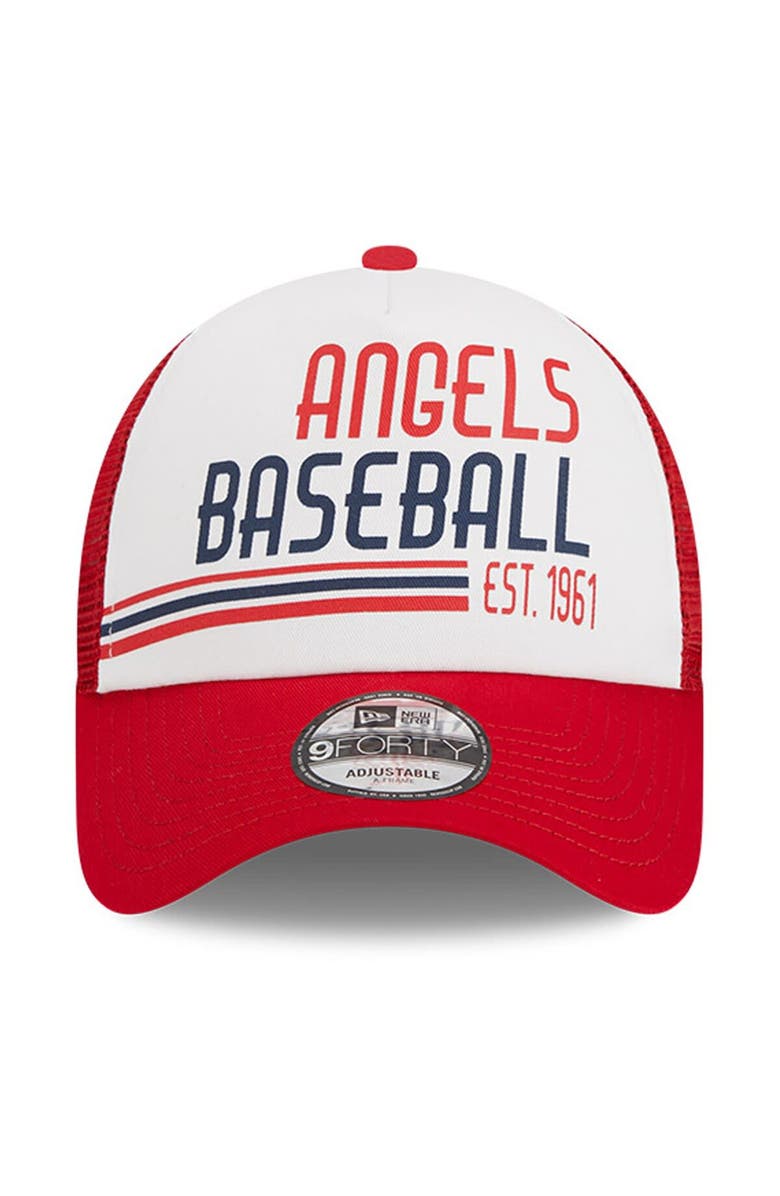New Era Men's New Era White/Red Los Angeles Angels Stacked A-Frame Trucker 9FORTY Adjustable Hat, Alternate, color, White