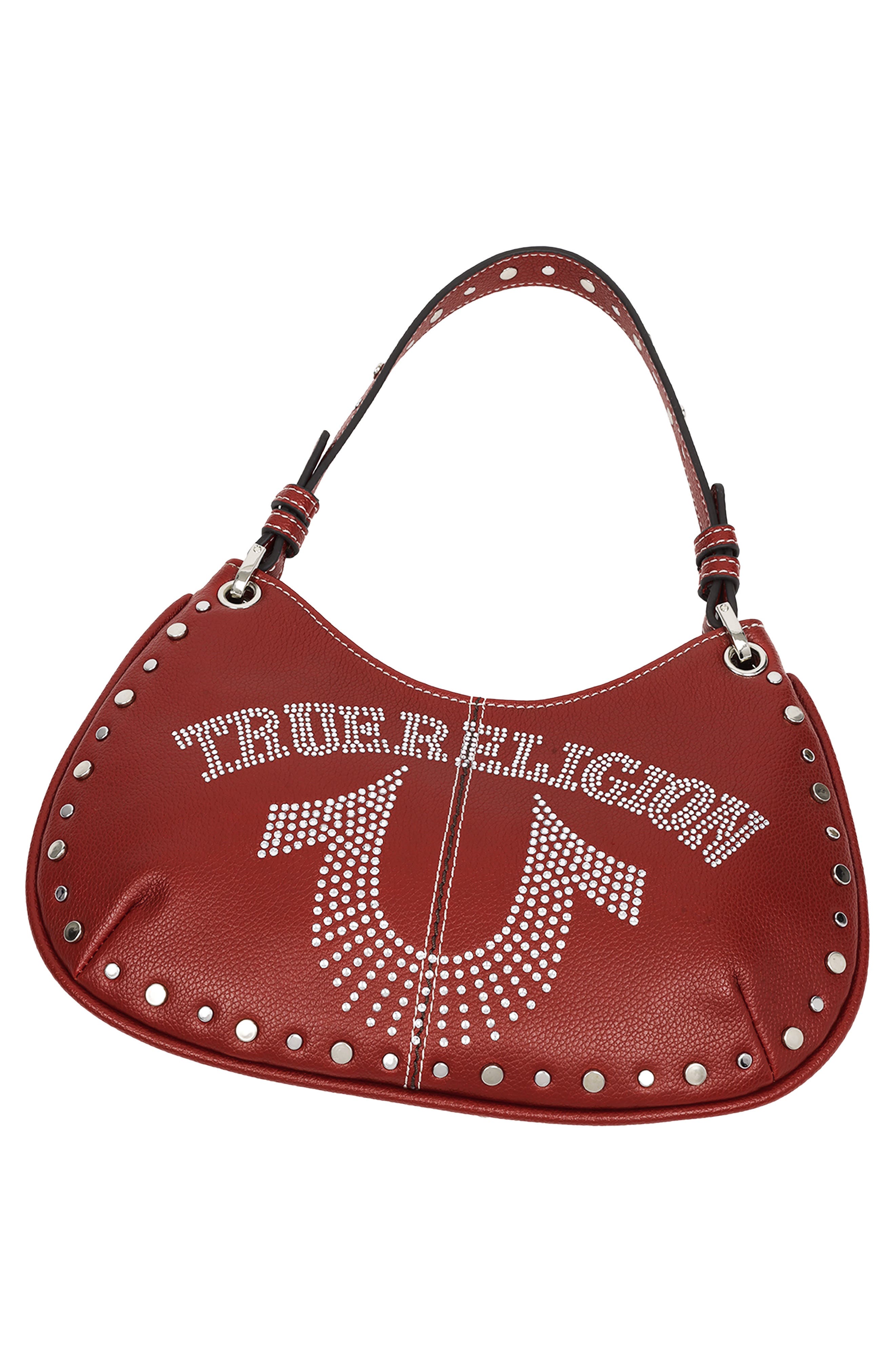 Studded Horseshoe Shoulder Bag, Alternate, color, RED