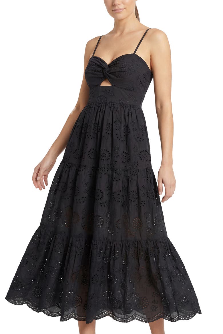Jillian Embroidered Eyelet Tiered Maxi Dress, Alternate, color, Black