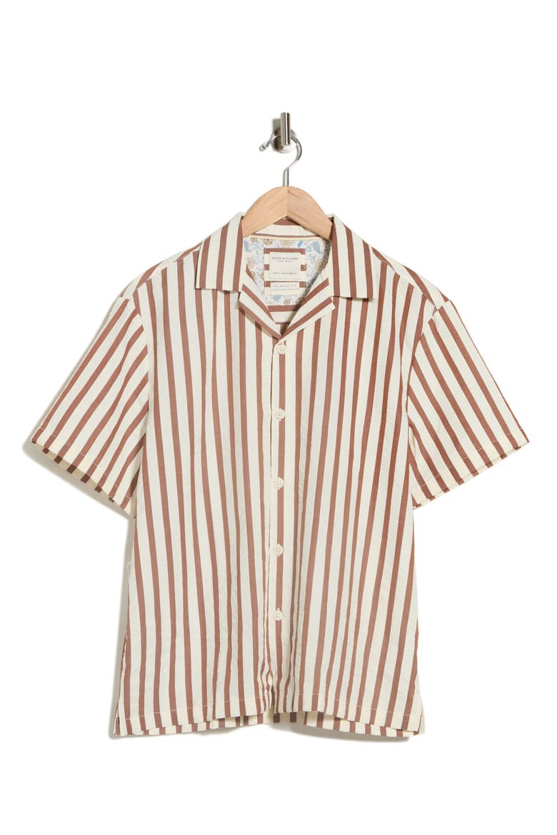 Vertical Stripe Short Sleeve Button-Up Shirt, Alternate, color, BEIGE