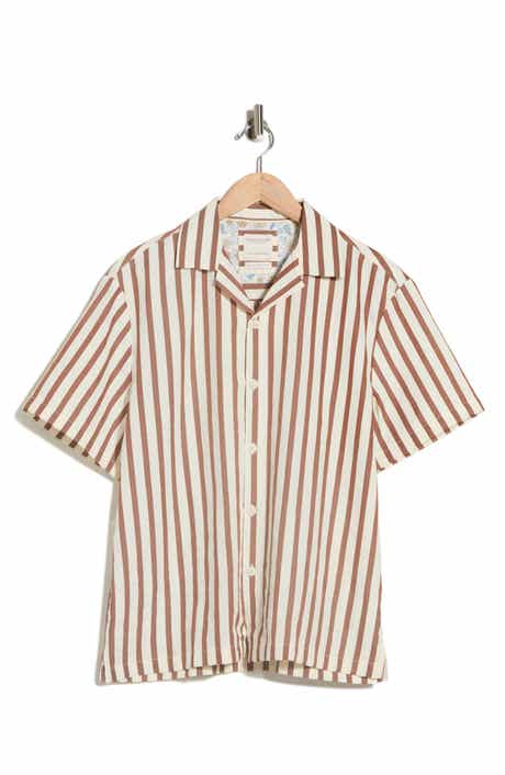 DENIM AND FLOWER Vertical Stripe Short Sleeve Button-Up Shirt