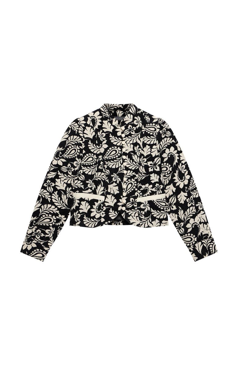 MINT VELVET Jacquard Floral Cropped Jacket, Alternate, color, Black
