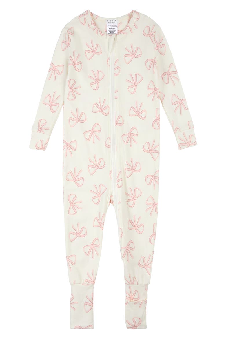 Bow Print Convertible One-Piece Pajamas, Main, color, BEIGE