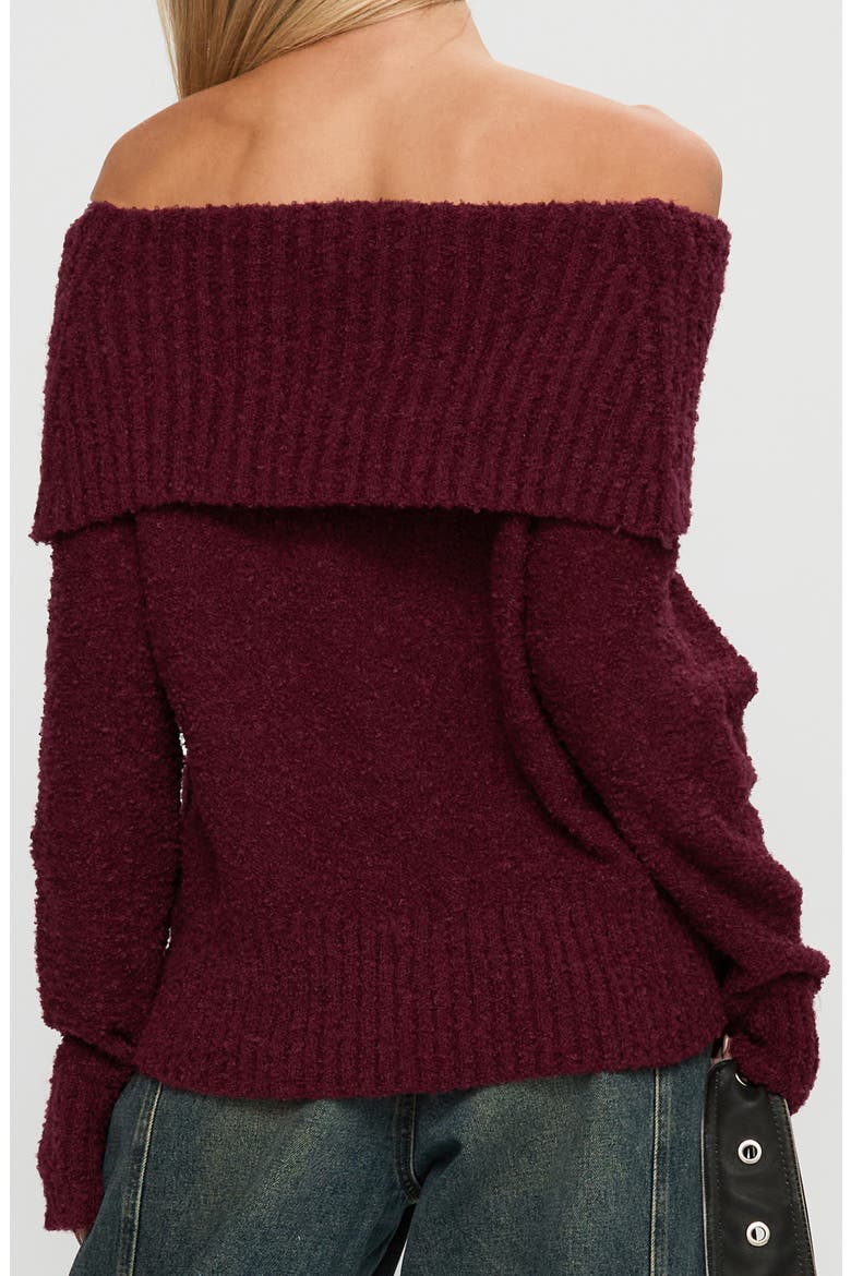 Parkley Off the Shoulder Bouclé Sweater, Alternate, color, BURGUNDY
