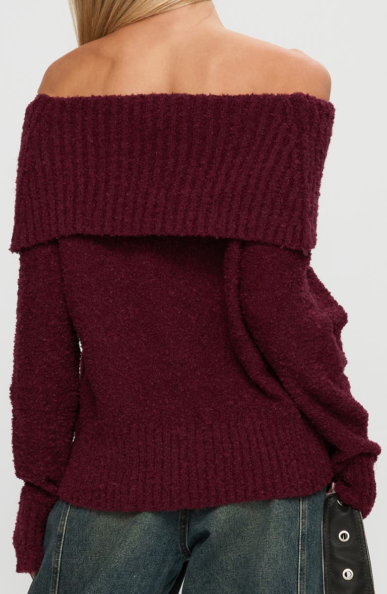Princess Polly Parkley Off the Shoulder Bouclé Sweater, Alternate, color, Burgundy