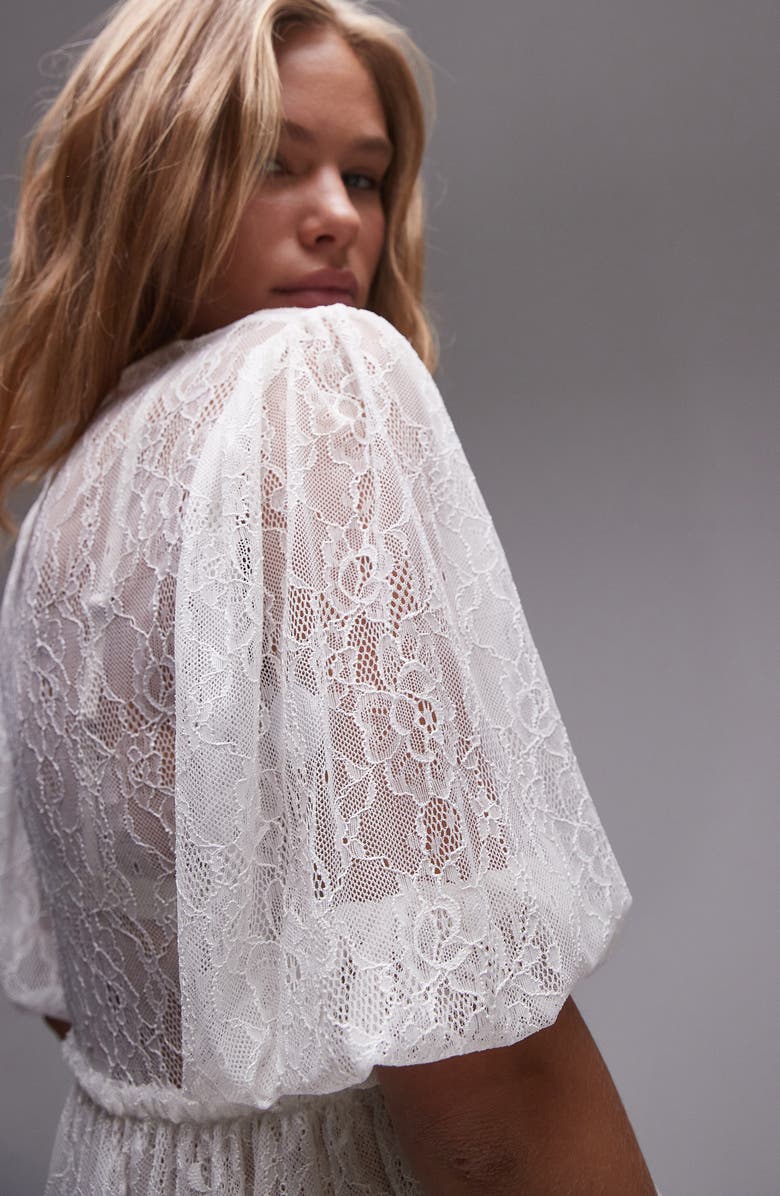 Topshop Lace Tie Front Top, Alternate, color, 