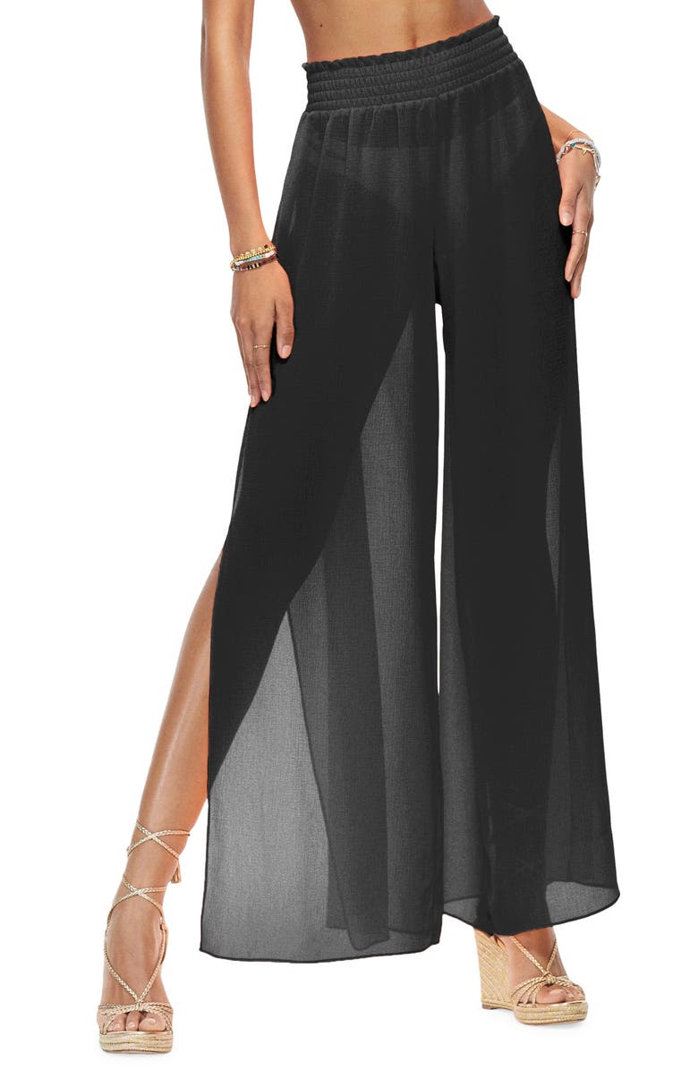 Ramy Brook Athena Semisheer Split Hem Wide Leg Cover-Up Pants, Main, color, 