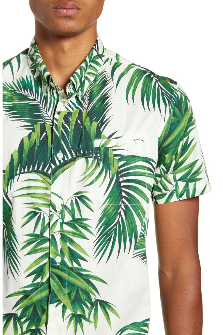 Havana Palms BBQ Short Sleeve Button-Down Shirt, Alternate, color, IVORY / GREEN
