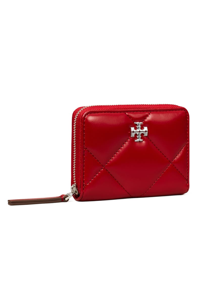 Small Kira Diamond Quilted Leather Zip Wallet, Alternate, color, RED