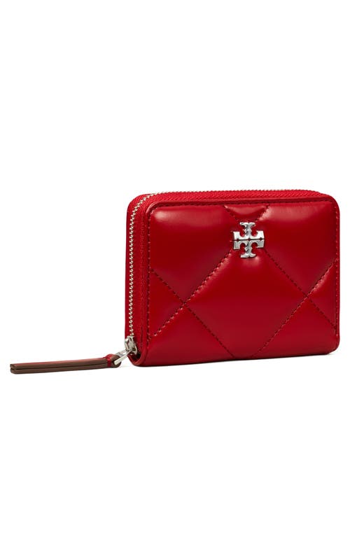 Tory Burch Small Kira Diamond Quilted Leather Zip Wallet In Red