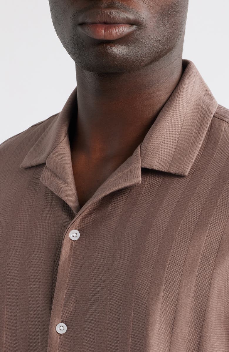 Reiss Sampson Textured Stripe Camp Shirt, Alternate, color, Taupe Brown