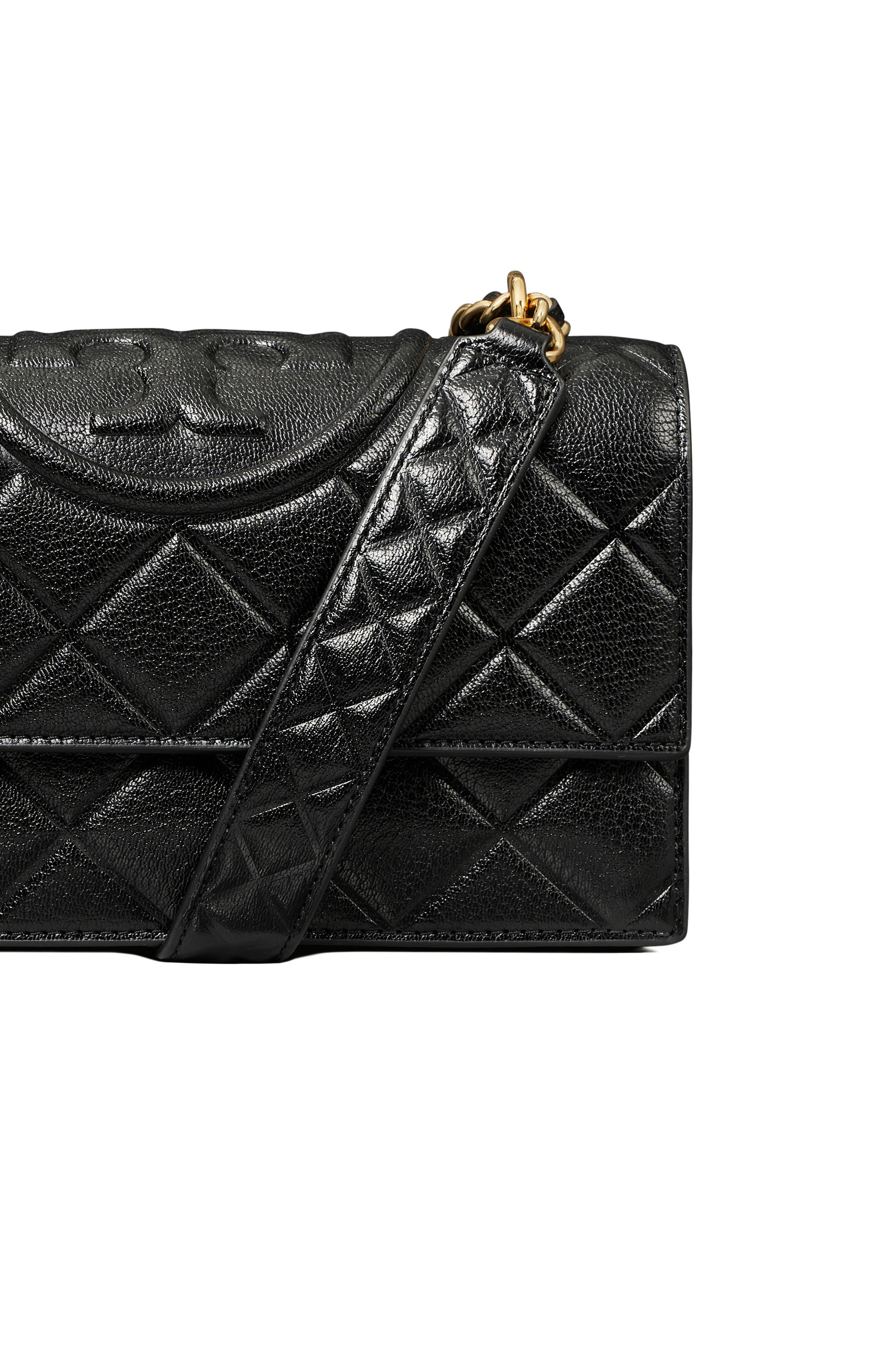 Tory Burch Small Fleming Diamond Quilted Leather Convertible Shoulder Bag, Alternate, color, Black