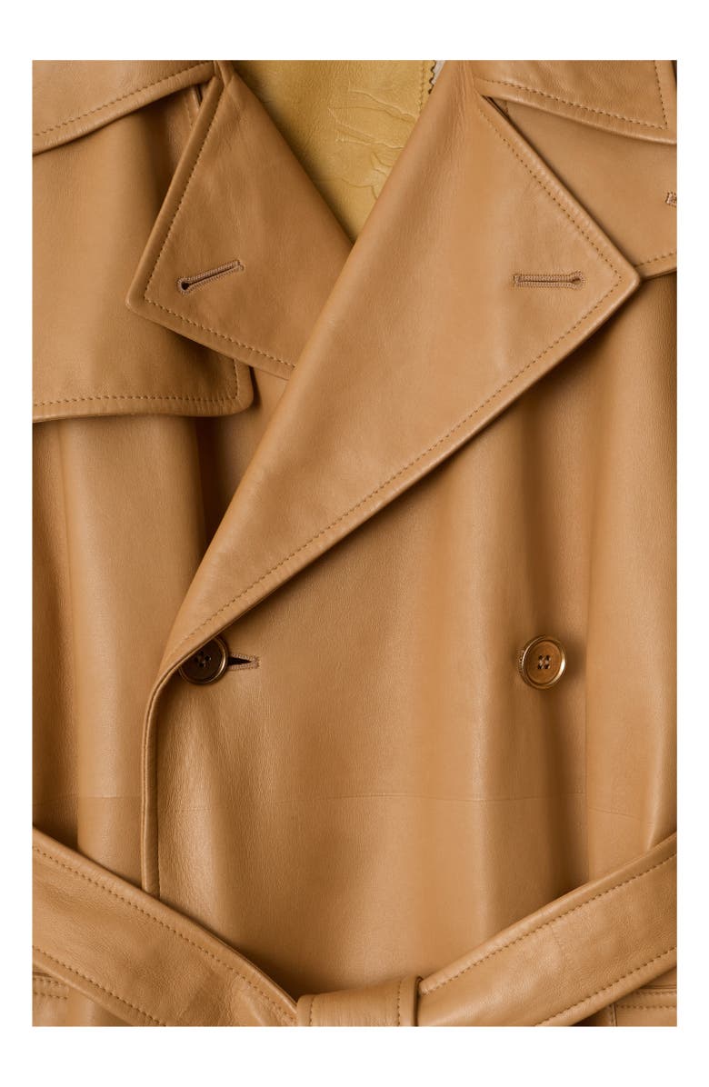 Burberry Long Leather Castleford Trench Coat, Alternate, color, Sepia