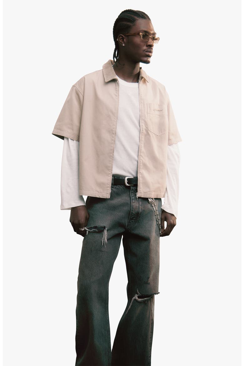 Ramona Short Sleeve Zip-Up Shirt, Alternate, color, VINTAGE KHAKI