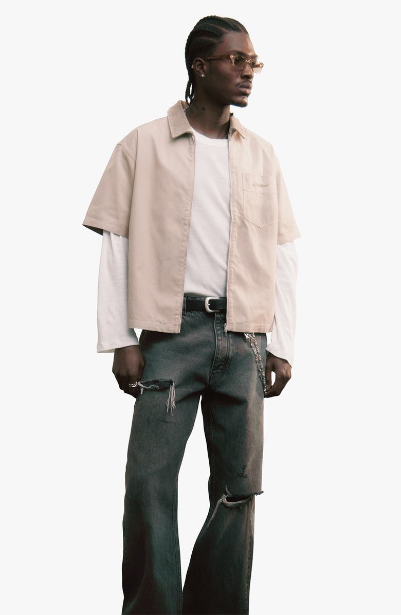 Represent Ramona Short Sleeve Zip-Up Shirt, Alternate, color, Vintage Khaki