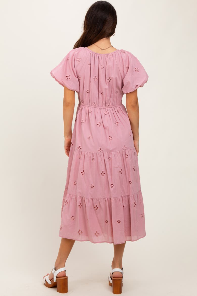 Eyelet Square Neck Midi Dress, Alternate, color, Pink