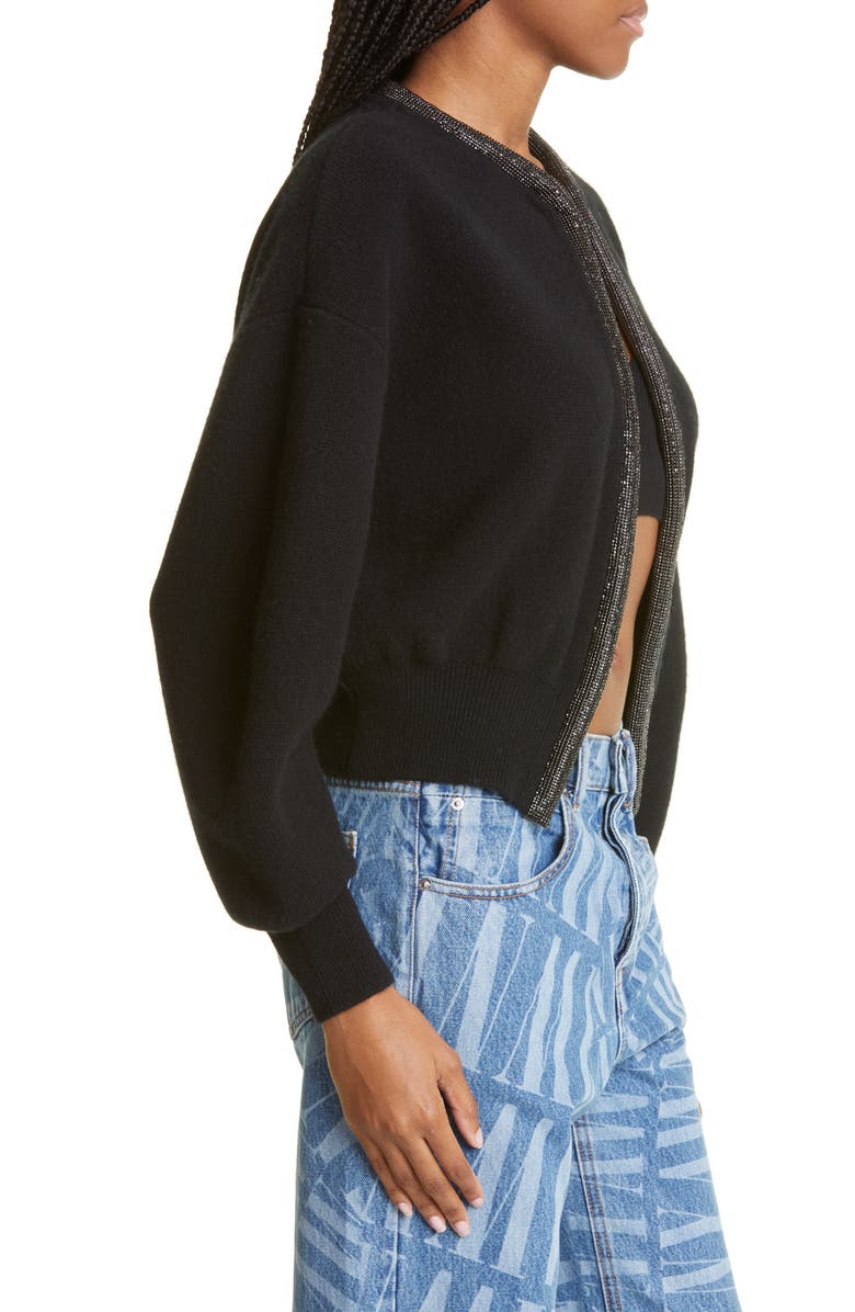 Alexander Wang Crystal Placket Wool Blend Crop Cardigan, Alternate, color, 