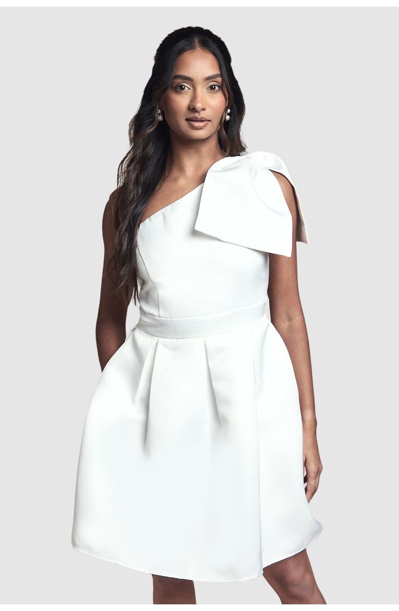 Coast One Shoulder Bow Bridal Mini Dress, Alternate, color, Ivory