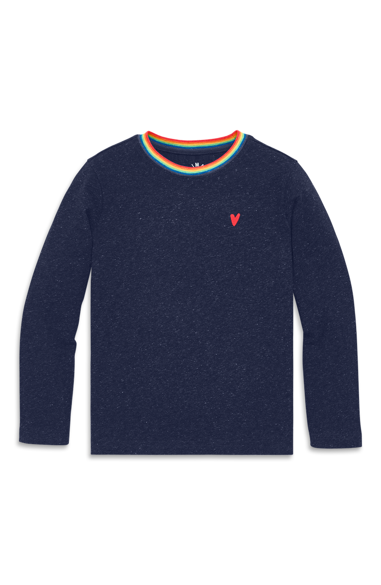 Primary Kids Long Sleeve Heathered Embroidered Heart Tee, Alternate, color, Spruce