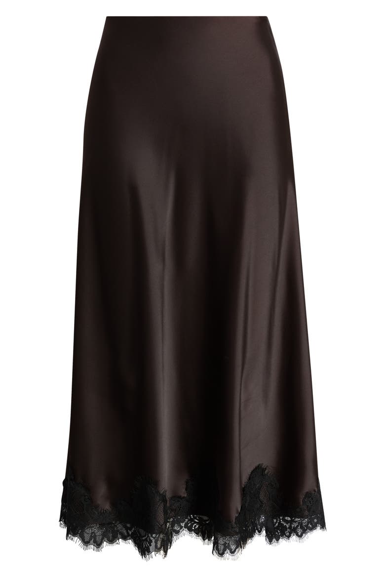 Lace Trim Satin Bias Midi Skirt, Alternate, color, DEEP MAHOGANY/ BLACK