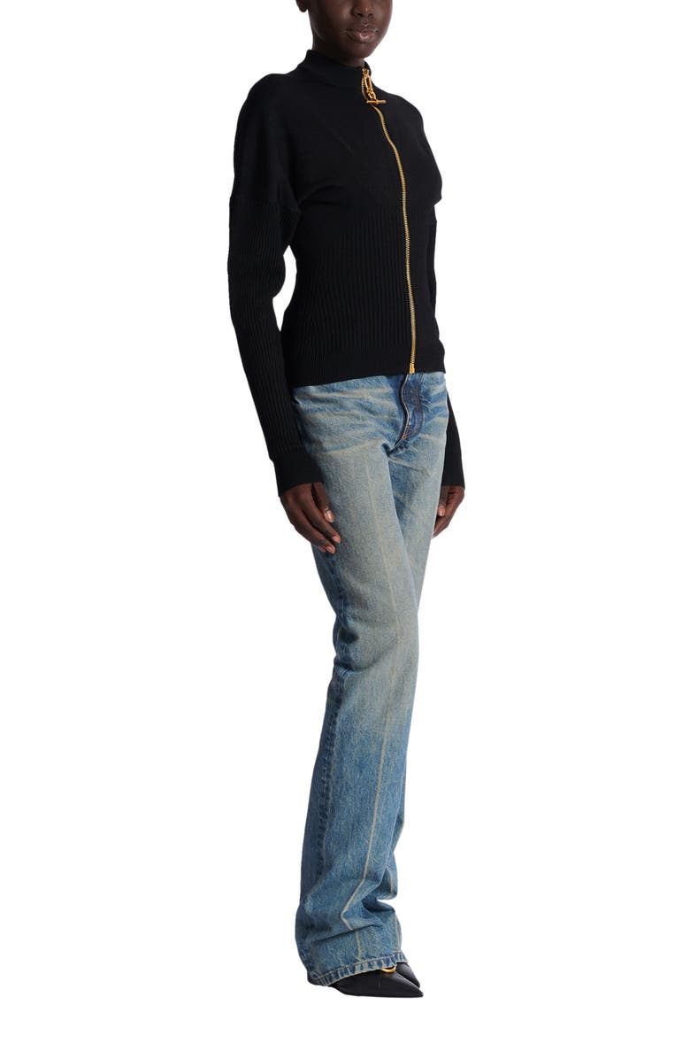 Balmain Zipped knit cardigan, Alternate, color, Black